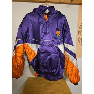 Vintage Tweety Bird Colorblock Puffer Jacket Hooded 90s Cartoon Looney Tunes